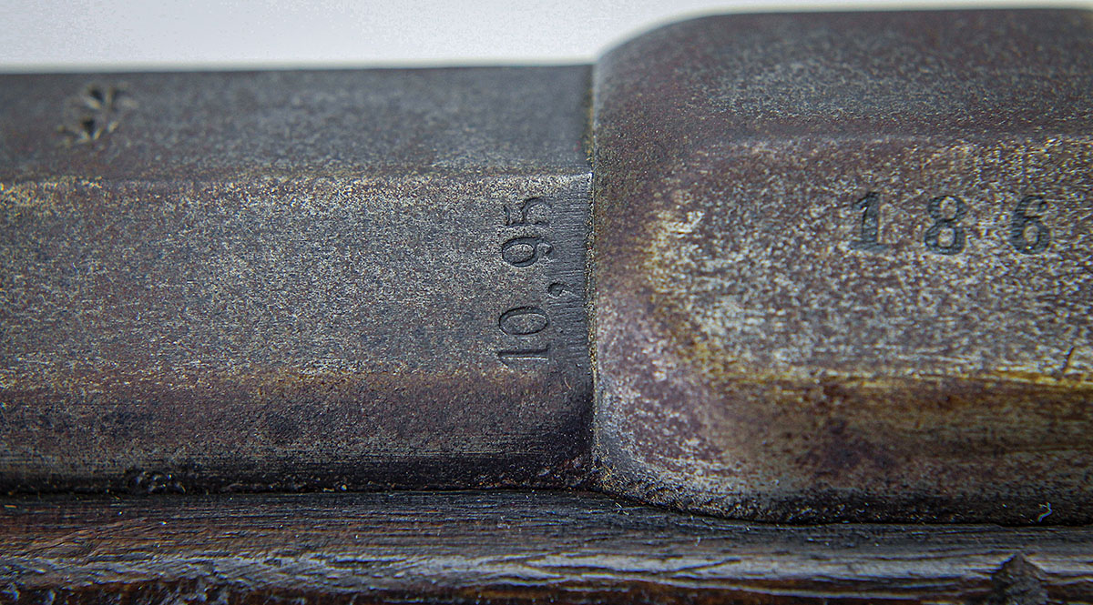 The “10,95”on the barrel indicates the bore diameter in millimeters across the lands (not groove diameter) at the time it was struck. The bore today measures 11.08mm.